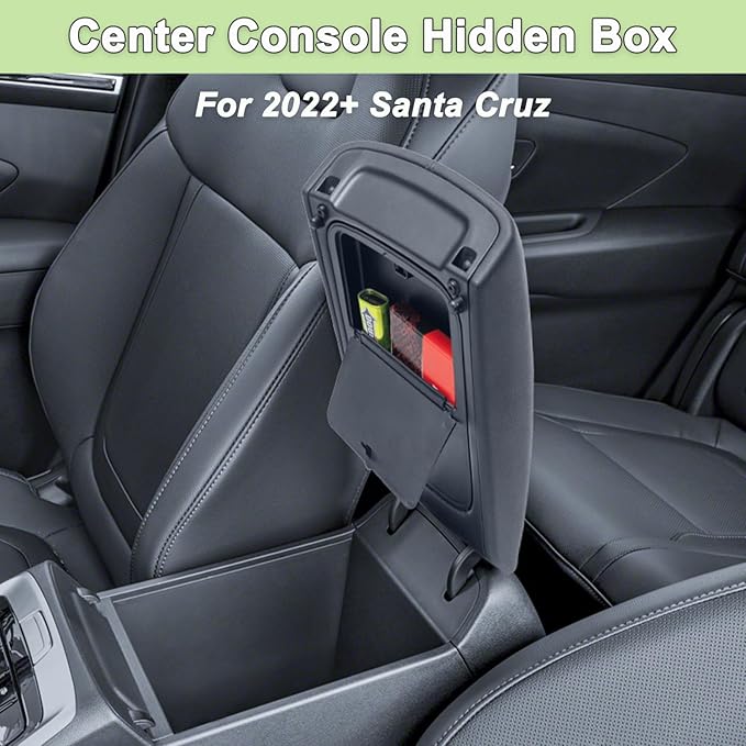 PIMCAR Center Console Hidden Organizer for Hyundai Santa Cruz 2025 2024 2023 2022 Armrest Hidden Storage Box Secret Compartment Press to Open and Close
