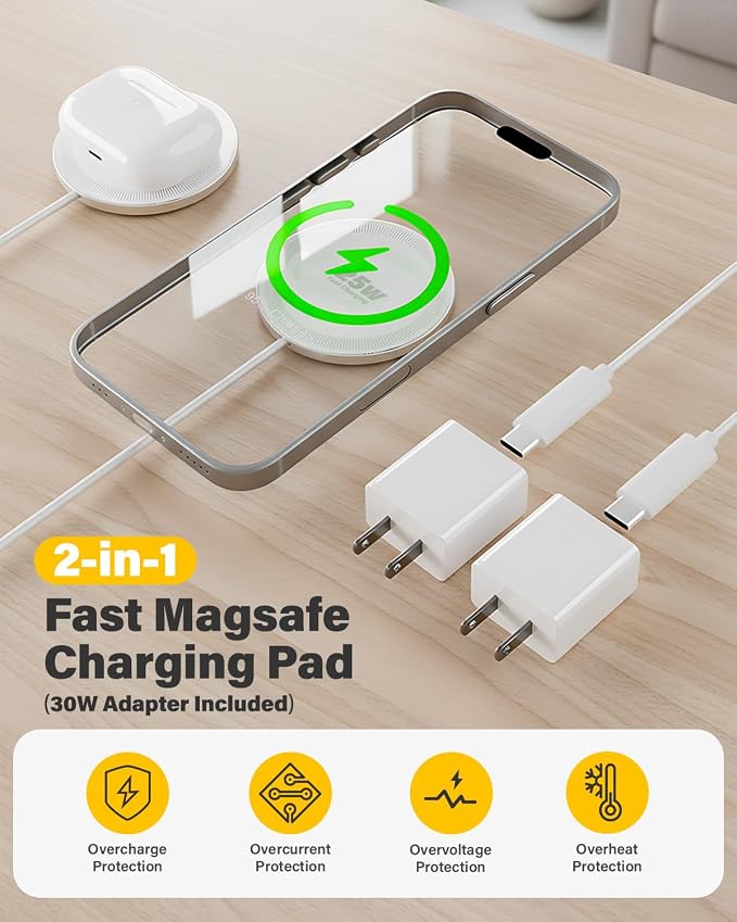 25W Magnetic Wireless Charger, 6FT Fast Charging Pad Wireless Charge for iPhone 17 16 /AirPods3/2/Pro/for Galaxy S26 Ultra/Pixel 10 Series, Portable Charger for Desk& Travel(1Pack,White)