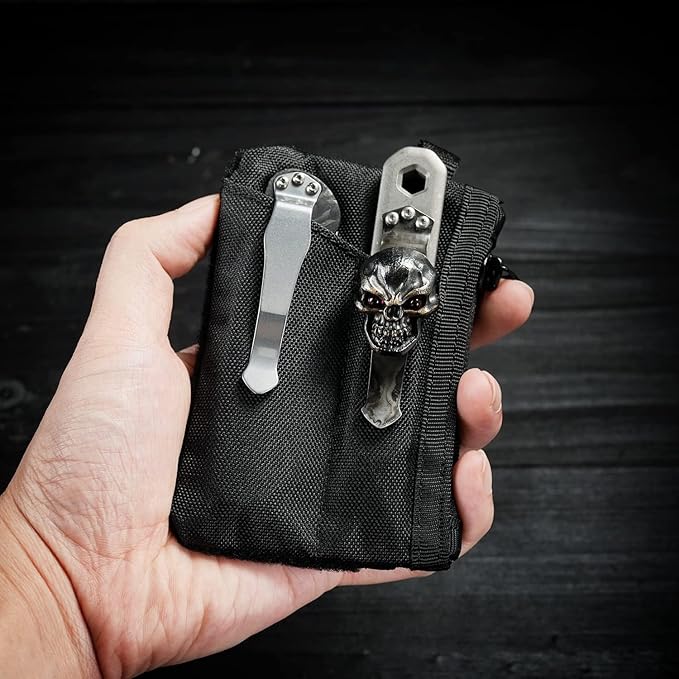 VIPERADE VE17 Small EDC Pouch, EDC Pocket Organizer with DIY Patch Area, Mini EDC Pouch with Zipper Pocket, Small Card Pocket, 2 Slots Pocket for EDC Black