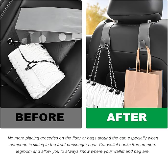 JNXIIJ 2 PCS Car Seat Headrest Hooks, Multifunctional Auto Purse Hanger Storage Organizer, Universal Vehicle Leather Seat Backrest Hooks for Hanging Umbrellas Handbags Clothes (Carbon Fiber Black)