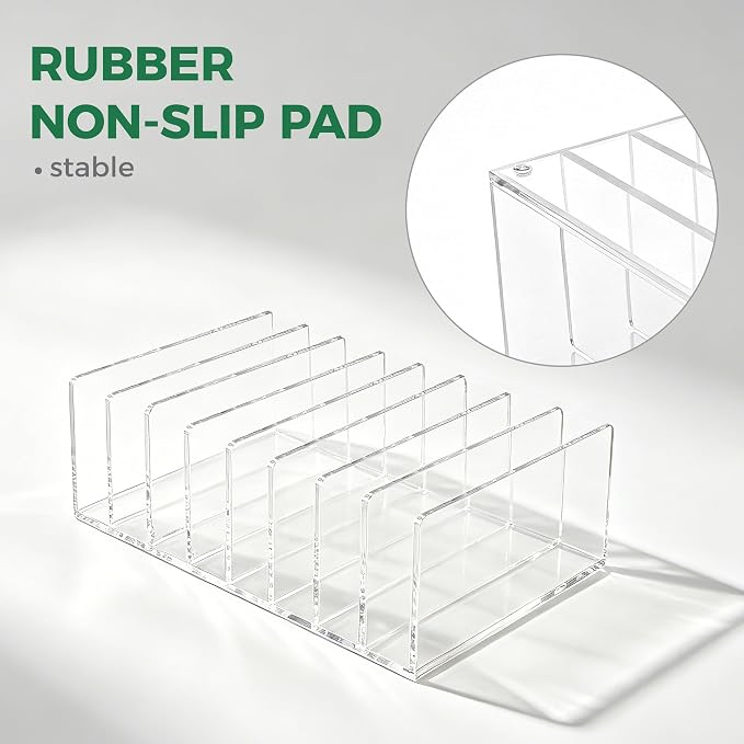 8 Compartments Clear Acrylic Mail Holder – Vertical Letter Sorter & Multifunction Desk Organizer for Bills, Documents, Notebooks – Modern Office/Home Envelope File Rack