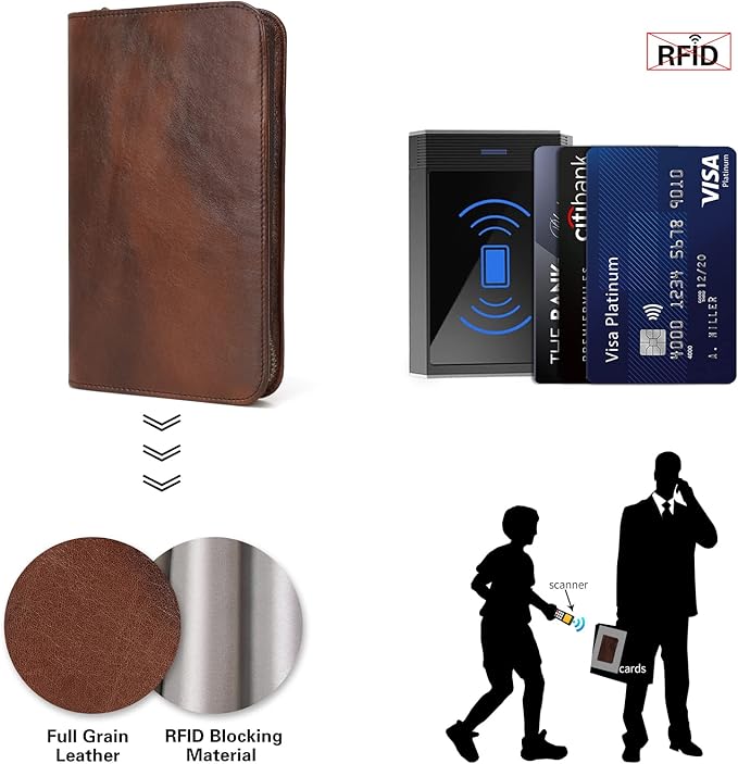 Polare Full Grain Leather Passport Holder Cover Case for Men RFID Blocking Travel Wallet Holds 4 Passports (Coffee)