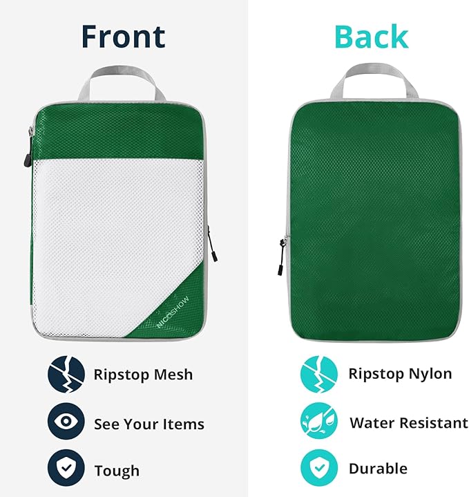 Compression Packing Cubes 6 Set, Compressible Space-Saving Packing Cubes for Travel - Compression Bags, Luggage Organizer, Travel Essentials for Women, Dark Green