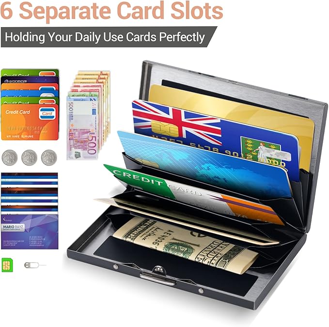 BONSYL® Credit Card Holder, RFID Blocking Slim Metal Credit Card Wallet, with Card Slots, for Women and Men. | RFID Blocking, Slim, 6 Card Slots