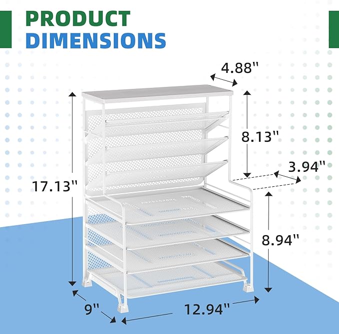 Simple Trending 7 Tier Desk File Organizer, Letter Tray Paper Organizer, Mesh Desk Accessories File Folder for Office, Home or School, White