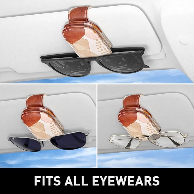 Sunglasses Holder for Car Visor, Magnetic Leather Car Sunglass Holder, Car Sun Visor Glasses Hanger Clip, Car Interior Accessories for Women Men, Fits All Size Eyeglasses