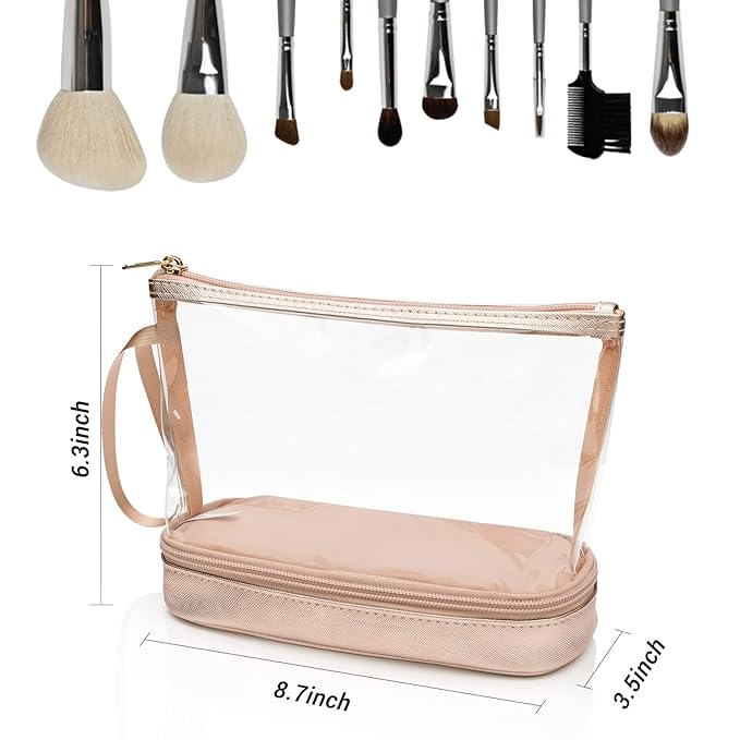 Ethereal Clear Makeup Bag, TSA Travel Makeup Organizer Bag Rose Gold Makeup Bags for Women Small Cosmetic Bag Portable Makeup Bag for Purse