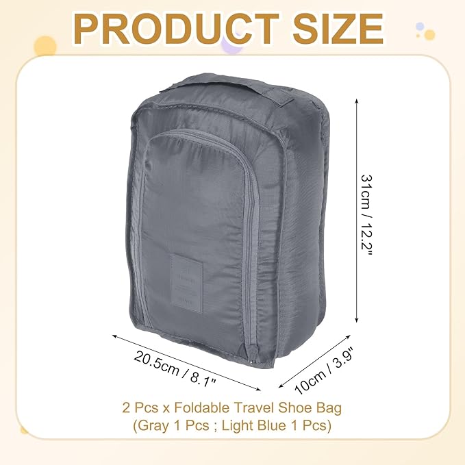 Foldable Travel Shoe Bag, Waterproof Shoe Pouches Organizer with Handle Travel Packing Cubes -Fitting for Storing (Sneakers/Sandals/Fitness Shoes) 2 Pcs & Gray/Light Blue