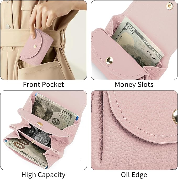 SENDEFN Leather Coin Purse for Women Small 3 Cash Change Pouch Holder Wallets