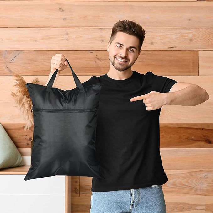 Kingdder 2 Pcs Large Travel Laundry Bag for Dirty Clothes with Handle 18" x 23" Heavy Duty Waterproof Wet Dry Bags with 2 Zippered Pockets for Swimsuit Sports Gym Dorm Towel Home(Black)