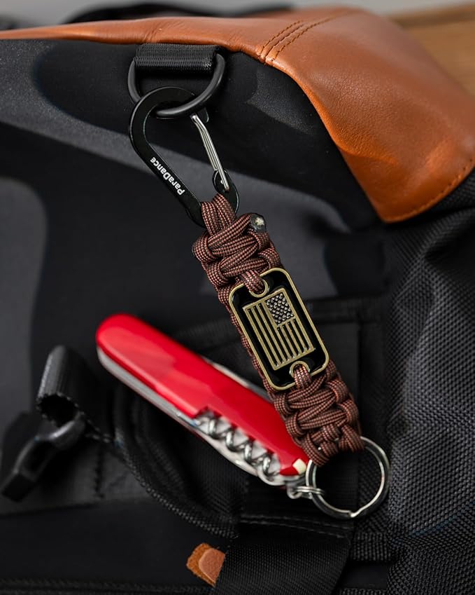 Paracord Keychain Braided Rope Key Chain w/USA Flag Carabiner Hook Clip for Men Women Keys Backpack Belt Camping