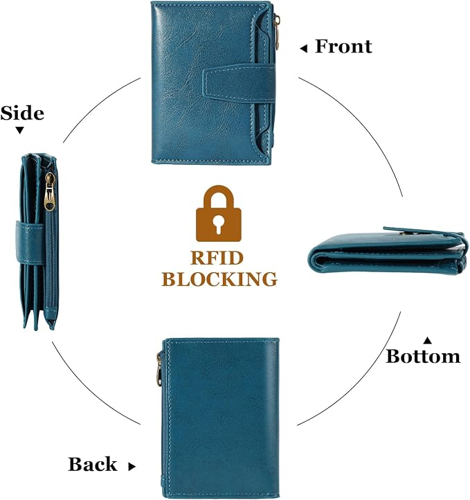 Airkit Small Wallet Women RFID Blocking Soft Leather Bifold Compact Card Holder Wallet for Women with Zipper Coin Pocket 4 ID Window