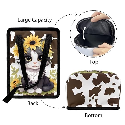 Car Trash Can Cars Waste Basket with Lid Storage Pockets for Disposable Garbage Bag Multipurpose Collapsible Car Organizer, Cat Sunflower Cow Print