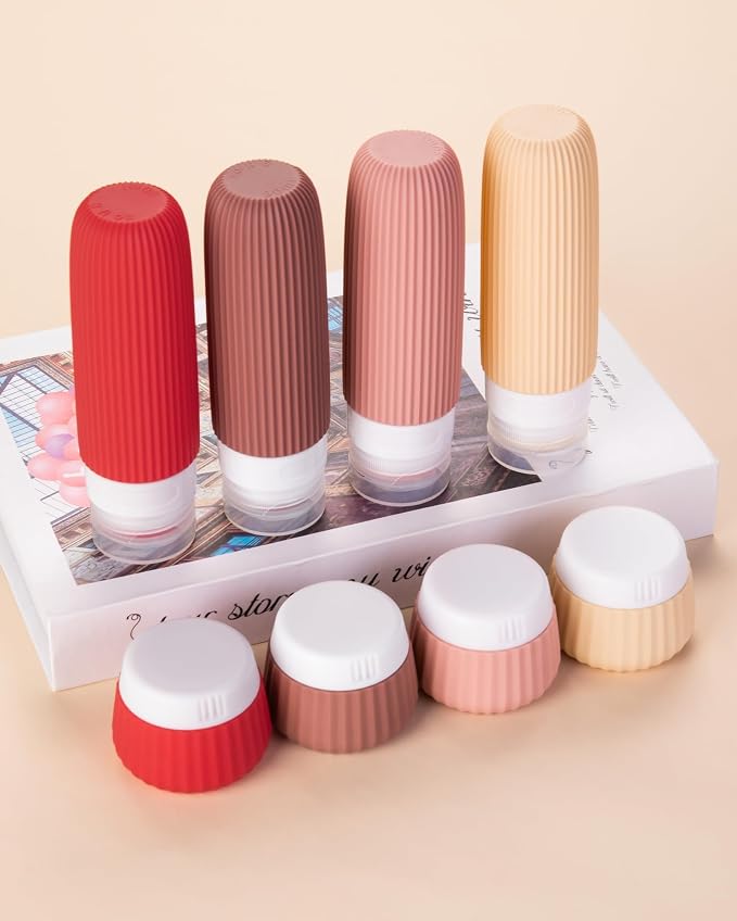 Mrsdry Travel Bottles for Toiletries 8 Pack, Tsa Approved Travel Size Toiletries 3 oz, Travel Containers for Toiletries, with Clear Bag, Leak Proof Silicone Squeezable Travel Essentials Creams Jars