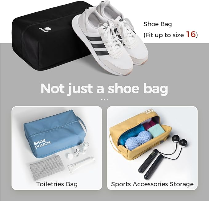 pack all Plus-Sized Stylish Shoe Bag for Travel, Water-Resistant Shoe Pouch for Gym, Smell-Proof Soccer Cleats Bag for Sport (Black)