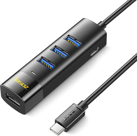Long USB C Hub 4-Port, USB 3.0 Splitter with 3ft Extended Cable, Type-C Power Delivery Pass-Through Port, Portable Data Hub for Laptop, Desktop, MacBook, Surface,Windows(USB-C/3Ft)