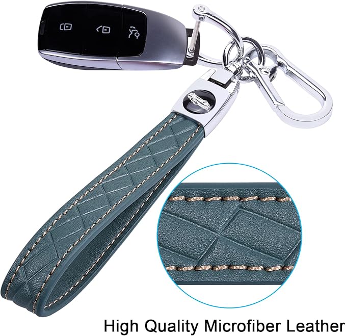 Wisdompro Microfiber Leather Car Keychain, Key Fob Keychain Leather Key Chain Holder with 3 Keyrings and 1 Screwdriver for Men and Women - Blue-gray