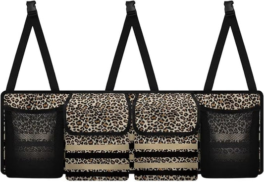Hanging Backseat Trunk Organizer for Car Brown Leopard Print Car Storage Organizer Multipurpose Cargo Bag with 3 Adjustable Buckles