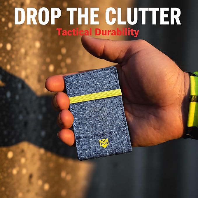 RFID Minimalist Slim Wallet for Men and Women, Holds Up to 12 Cards, Cash, Key Thin and Lightweight Credit Card Holder (Blue Microfiber – Solar Edition)