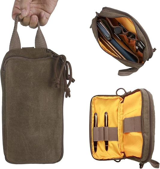 Multipurpose EDC Pouch Pen Case, Waxed Canvas EDC Bag, Small Tool Bag Pen Pouch, Water Resistant EDC Pocket Organizer, Mini Canvas Pouch for Motorcycle, Bike, EDC, Pen, Pencil, Travel