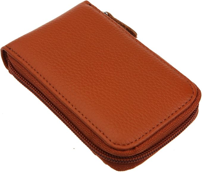 DKER Genuine Leather Mini Credit Card Case Organizer Compact Wallet with ID Window - Brown
