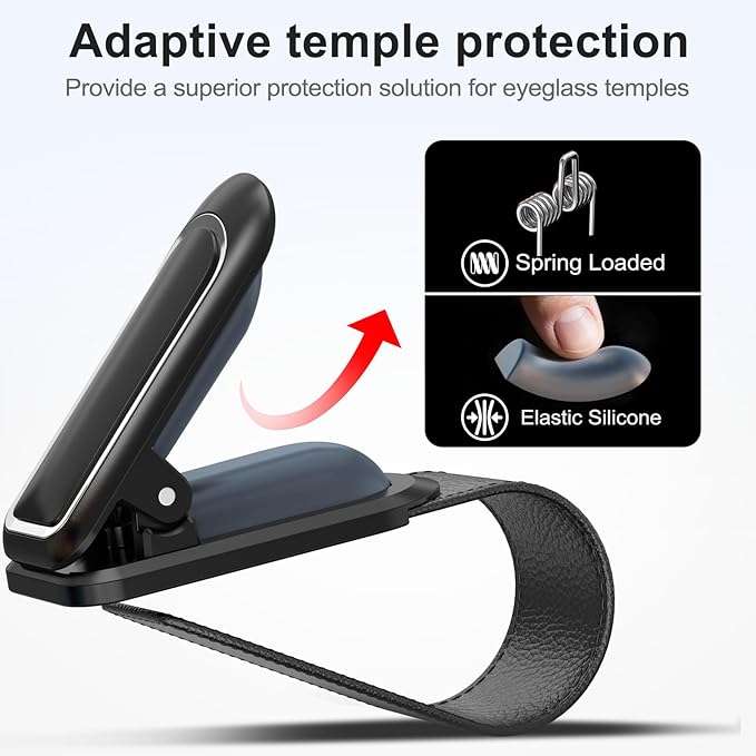 Veharvim Sunglass Holder for Car (2 Pack, One-Handed Operation, Gentle & Secure Hold, Silicone Padded, Universal Fits Sunglass and Car Visor) - Sunglasses Clip for Car Visor (Black & Silver, 2 Pack)