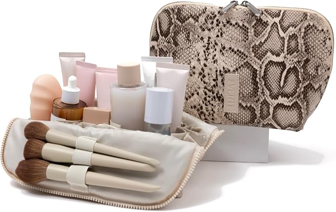 THE VERTI-Vertical Waterproof Makeup & Toiletry Bag | 23-Pocket Organizer with Upright, Fold-Down Design for Skincare, Toiletries & Essentials (Snake, Medium)