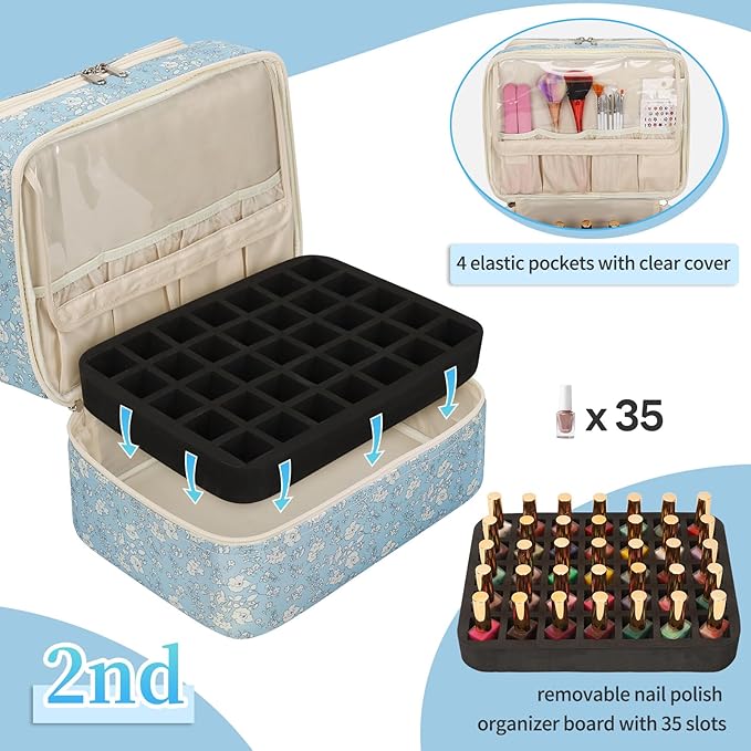 CUBETASTIC Nail Polish Organizer, Nail Supplies Storage Case Holds 45 Bottles Nail Polish & Nail Lamp, Travel Nail Tech Carrying Bag, Nail Kit Bag For Nail Stuff & Manicure Tools