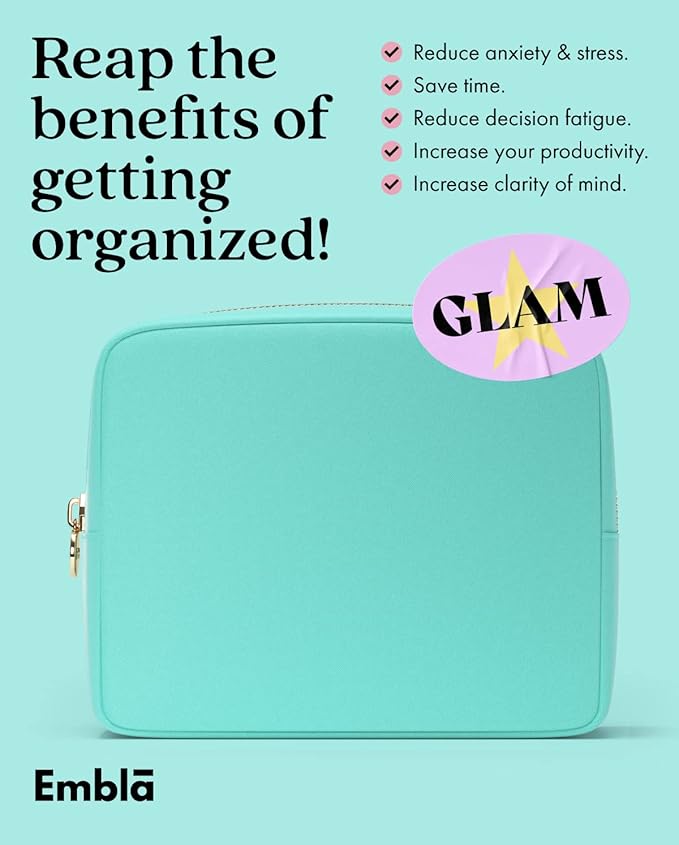 Embla Large Makeup Bag and Waterproof Nylon Travel Toiletry Bag, Large Capacity Cosmetic Zipper Pouch, Turquoise
