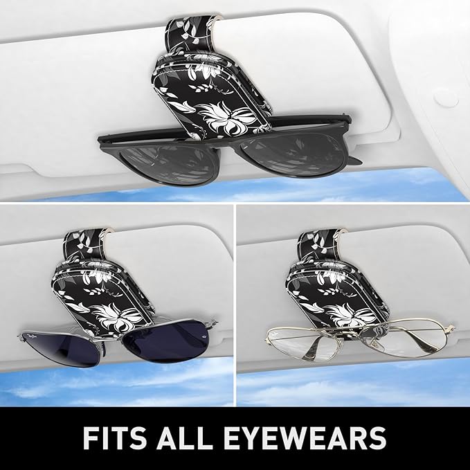 Sunglasses Holder for Car Visor, Magnetic Leather Car Sunglass Holder, Car Sun Visor Glasses Hanger Clip, Car Interior Accessories for Women Men, Fits All Size Eyeglasses