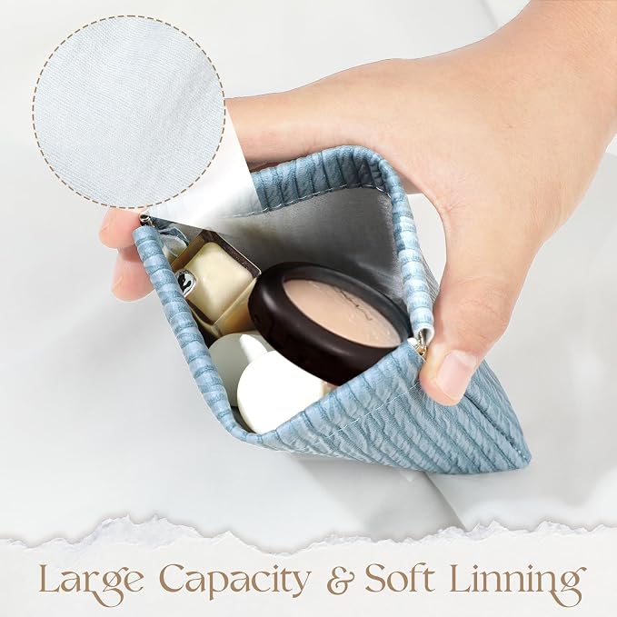 4.7in Small Makeup Bag for Purse, 4Pcs Pocket Cosmetic Bag Organizer, Waterproof PU Leather Pouches for Purse, Portable Squeeze Coin Purse for Women Mini Travel Jewelry Storage Pouch, Embossed