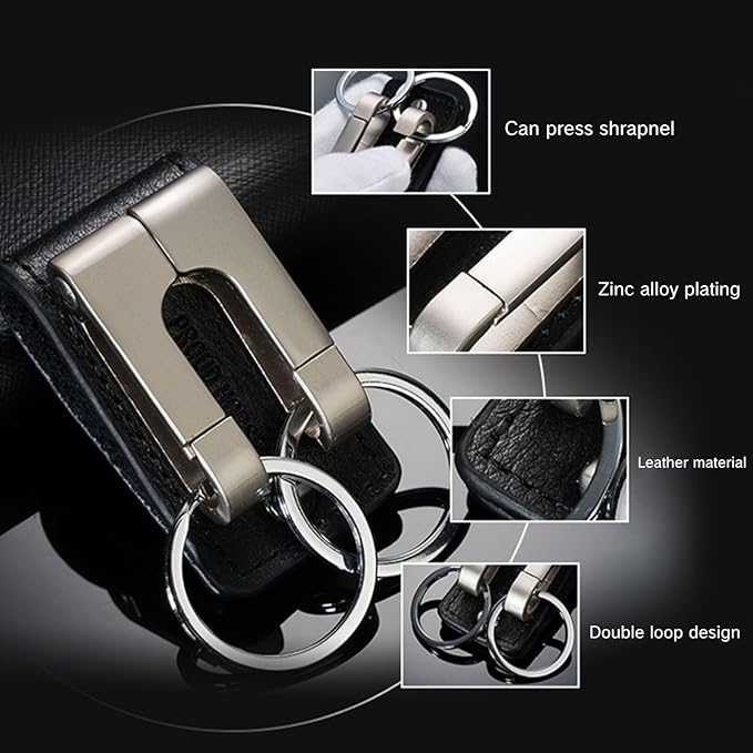 Belt Key Holder Clip for Pants Thin Duty Keychain Keeper with Leather Key Ring Secure Chain Key Hook for Keys Pocket and Belt Loop Durable Leather Keychain for Pants Men’s Key Organizer