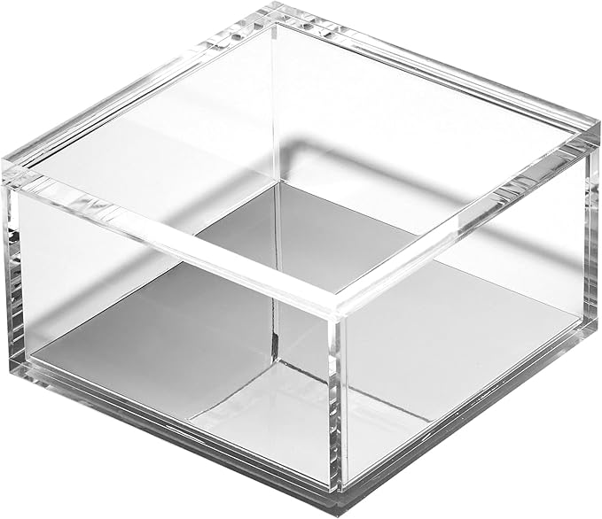 OfficeGoods Acrylic Desk Organizer w/Silver Base – Functional & Elegant Odds & Ends Box for Display or Storage – Perfect for Home or Office, Kitchen, Bathroom Vanity, Curio Display - Large