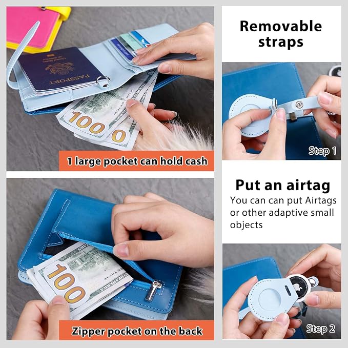 Passport wallets, Mulit-purpose RFID Blocking Passport Holder AirTag Wallet, Travel Wallet (Blue)