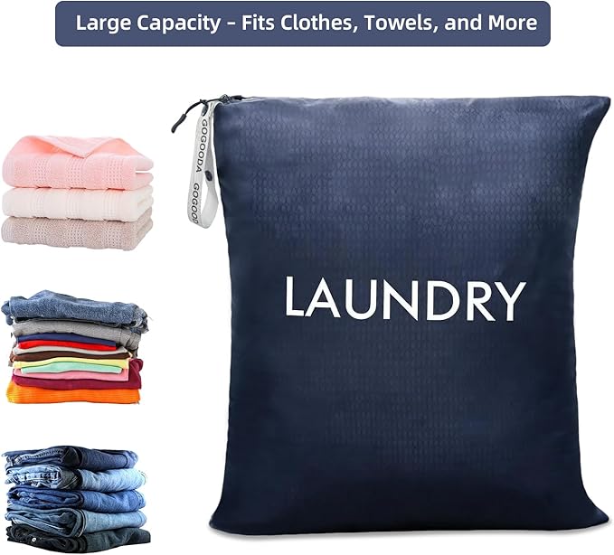 GOGOODA Travel Laundry Bags – Packable & Splash-Resistant Clothes Organizer with Handle | Lightweight, Foldable & Space-Saving for Suitcase, Gym, Beach & Business Trips (Navy Blue & Green)