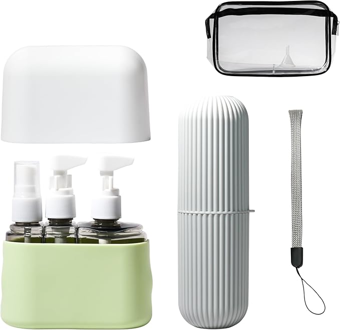 Travel Bottle Set – TSA Approved, Leakproof Toiletry Kit for Carry-On, Refillable Containers for Spring & Summer Travel (Sage Green)