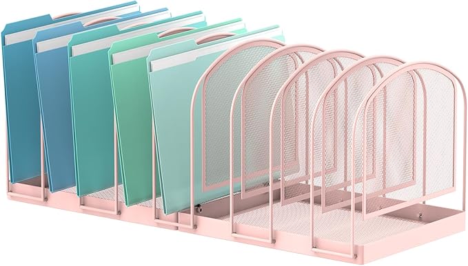 SUPEASY File Organizer 9-Section Mesh Desk Organizer, Upright File Organizer Desktop Organizer File Sorter, File Folder Holder for Office Supplies, Pink