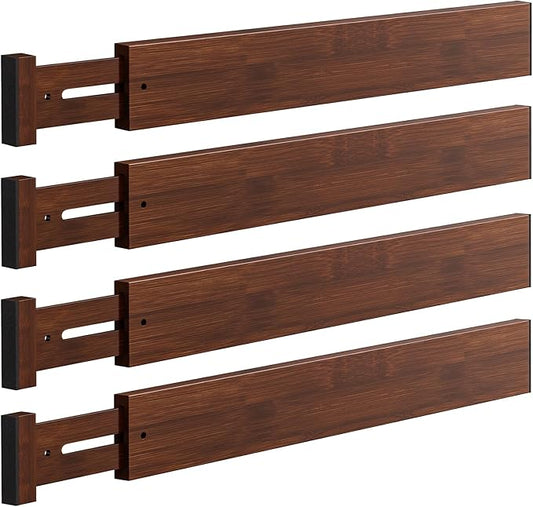 DUCOO 4 PCS Drawer Divider, 17"-22" Adjustable Bamboo Drawer Dividers Organizers, 2.3" High Expandable Separators for Kitchen, Clothes, Dressers, Home, Office, Mocha