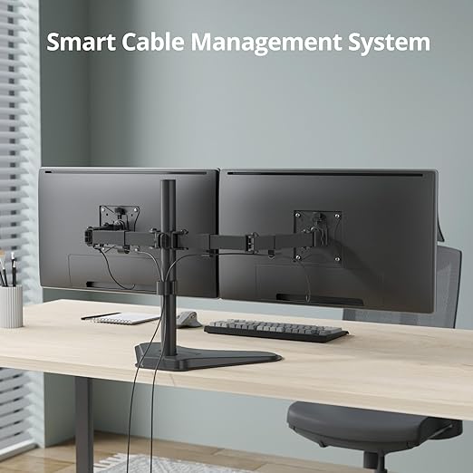 SIIG Articulated Freestanding Dual Monitor Desk Stand - 13"-32" - Max Load 19.8 lbs - 75x75mm/100x100mm(CE-MT1U12-S1)