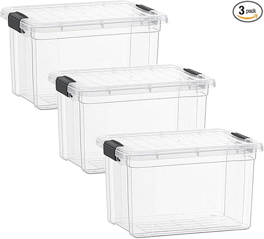 Superio Clear Storage Boxes with Lids, 49 Quart Plastic Container Bins for Organizing, Stackable Crates, BPA Free, Non Toxic, Odor Free, Organizers for Home, Office and Dorm, 3 Pack