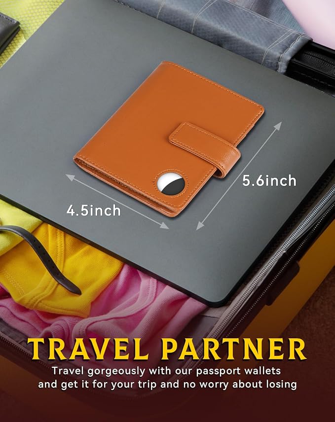 Passport Holder Wallet Cover Case for Women and Men,RFID Blocking,Passport Case with AirTag Slot,Travel Accessories (Brown)