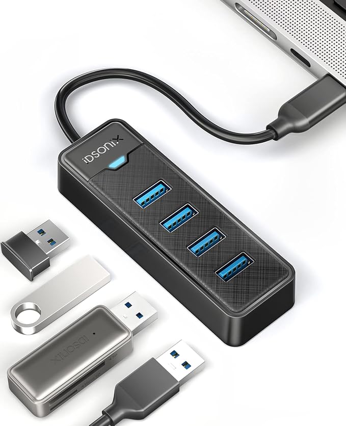 iDsonix USB C Hub, 4-Port USB C to USB Multiport Adapter, 5Gbps USB Splitter USB Hub for Laptop, USB Extender Hub for MacBook Pro/Air, iPad Pro, PC, Desktop, Xbox, Keyboards, Mouse, Flash Drive, HDD