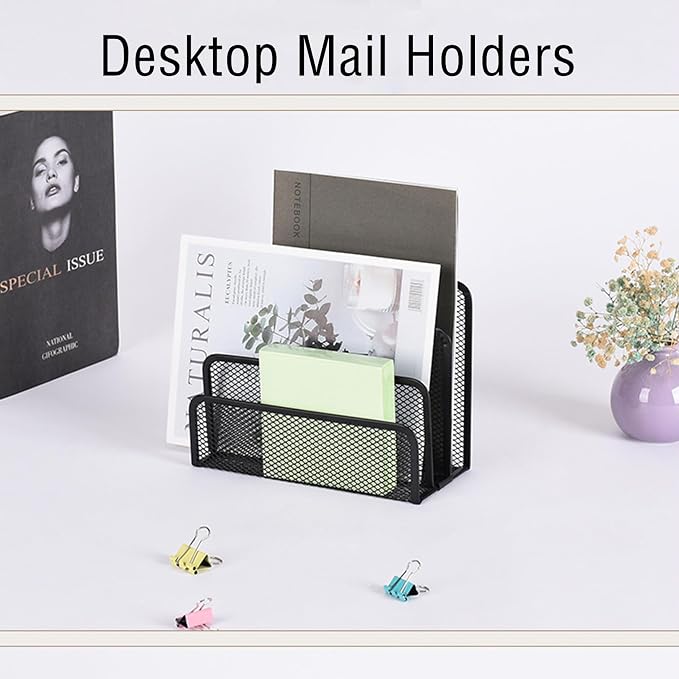Mail Organizers 2 Pack Metal Mesh Desk Letter Sorter Small Desktop File Holder for Bills Magazines Papers Documents Office Envelopes