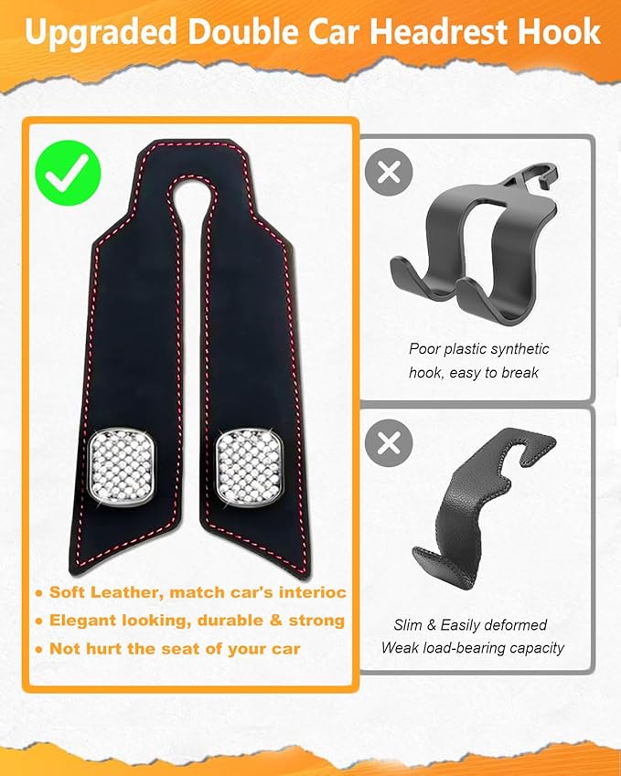 Purse Hook for Car, Car Hooks for Headrest Universal Purse Holder for Car, Bling Car Seat Hooks for Headrest, Car Seat Back Storage Hook (2 Pack, Black)