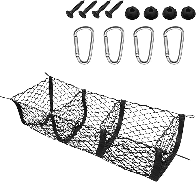 Cargo Net for Car, Truck Bed Organizer, Expandable 3 Pocket Trunk Bed Storage Organizer, Adjustable Elastic Heavy Duty Cargo Net Car Storage Accessories for Most SUV Pickup Truck (110CM)