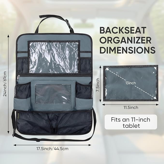 BALEINE Backseat Car Organizer, Back Seat Car Organizers and Storage, Kick Mats Back Seat Protector, Travel Accessories for Most Automotive (2 Pack, Gray)