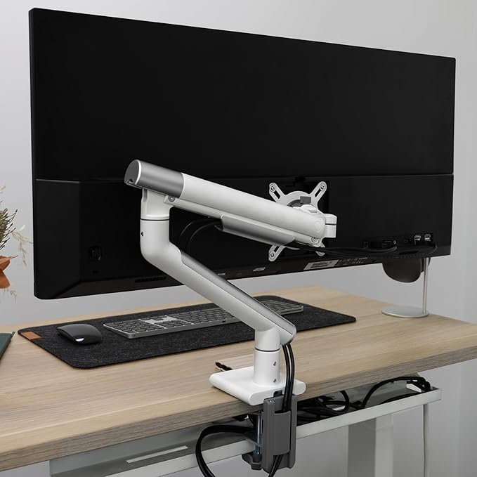 Desky Single Slim Monitor Arm ??Adjustable Desk Mount with Gas Spring, VESA 75/100, 360° Rotation, Cable Management, Fits Monitors Up to 32", 19.8 lbs Capacity (Space Grey