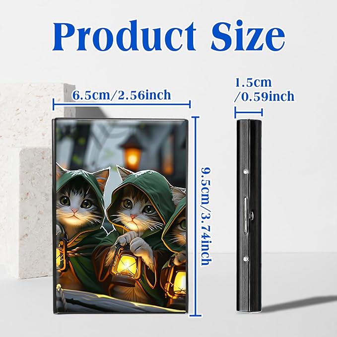 RFID Blocking Credit Card Holder - Slim Metal Wallet for Women & Men,Three Cute Cats Design Stainless Steel Business Card Case,Compact Pocket Organizer for Travel & Daily Use