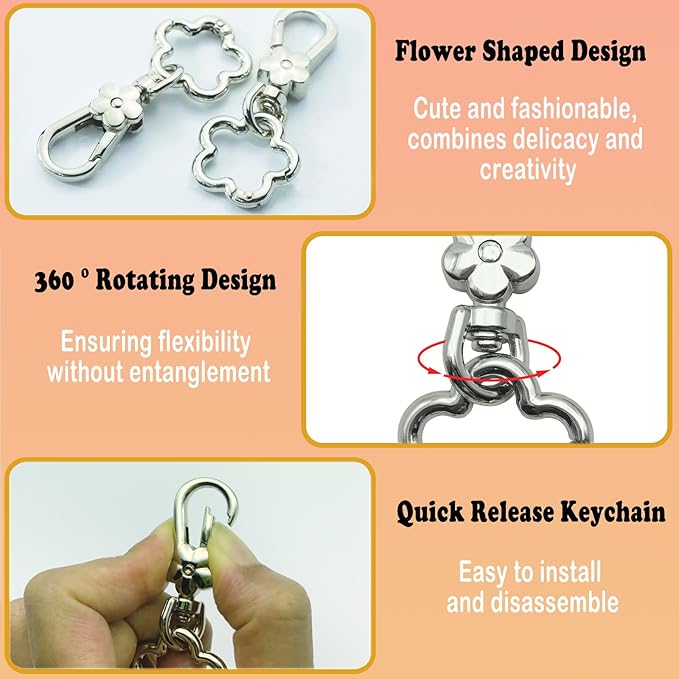 Metal Keychains for Women Men, 2PCS Cute Flower Shape Quick Release Key Chain Bag Charms Car Keychain Holder Clip