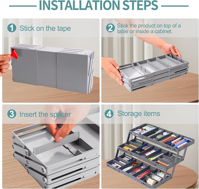 Meqtpomy Multi Level Smart Drawer Organizer – 3 Tier Expandable Drawer Organizer – Jewelry, Junk, Makeup, Silverware Storage Organizer – Perfect for Kitchen, Desk, Medicine Cabinet & More（SMALL）